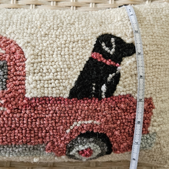 Decorative Christmas dog pillow. Black lab in vintage truck. - Picture 2 of 3
